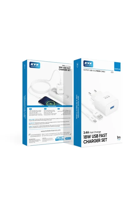 KVK 3.4A FAST CHARGE 18W USB FAST CHARGER SET