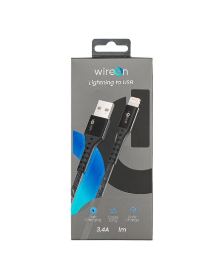 Wireon USB Iphone Lightning Siyah Örgülü Hızlı Şarj Kablosu