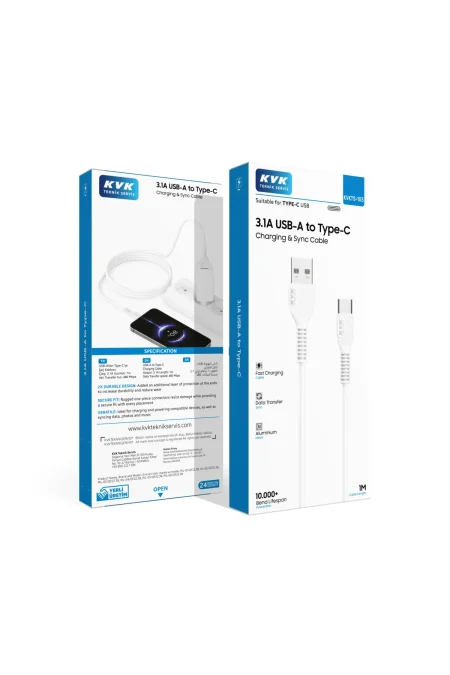 KVK 3.1A USB-A Type-C Şarj Kablosu
