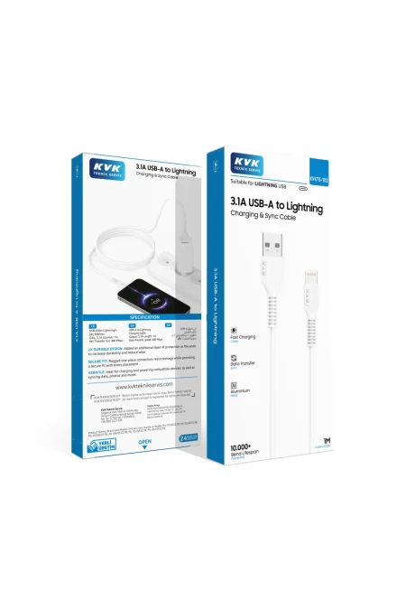 KVK 3.1A USB-A TO LİGHTNİNG CHARGİNG & SYNC CABLE ŞARJ KABLOSU
