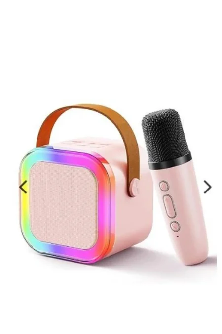 Colorful Karaoke Sound System  Kablosuz Mikrofonlu Taşınabilir Müzik Kutusu